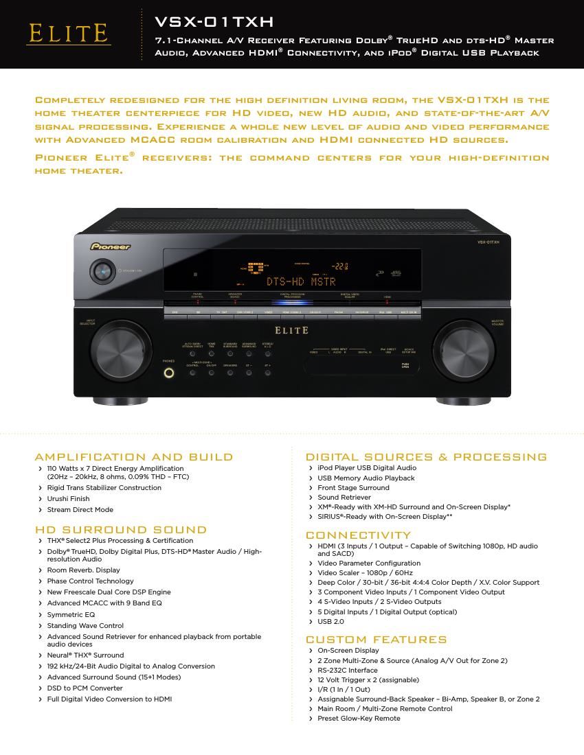 pioneer vsx 01 txh brochure