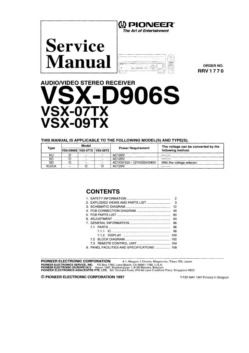 pioneer vsx 07 tx service manual