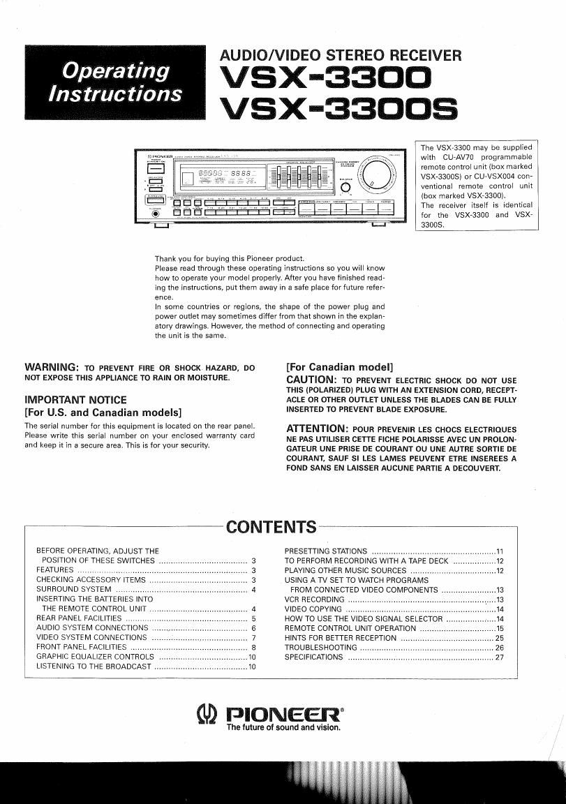 pioneer vsx 3300 owners manual