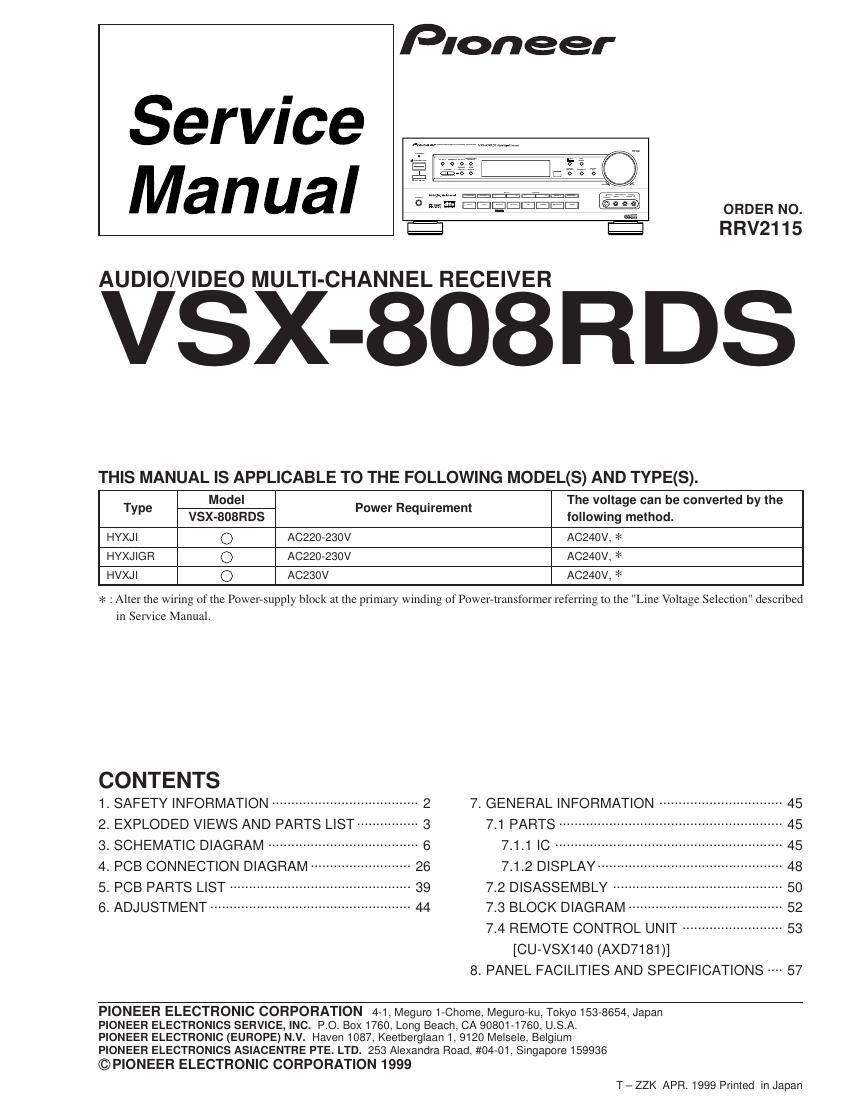 pioneer vsx 808 rds service manual