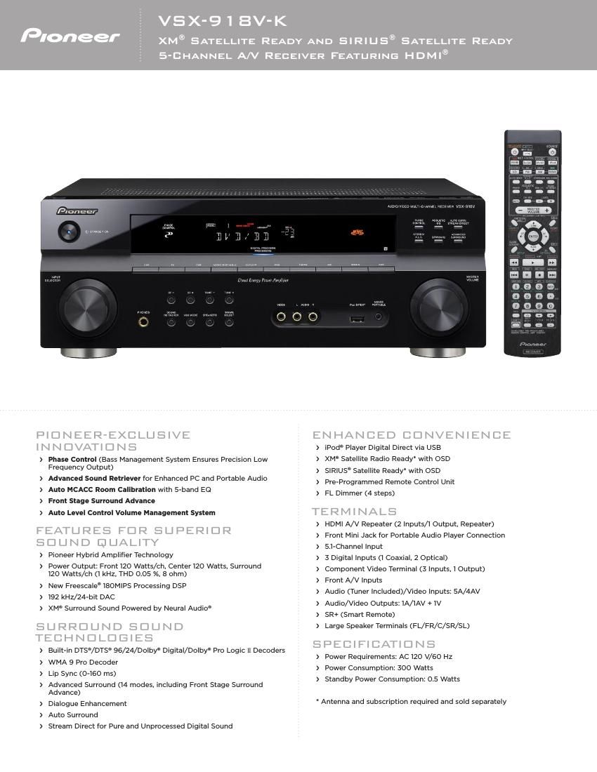 pioneer vsx 918 v brochure