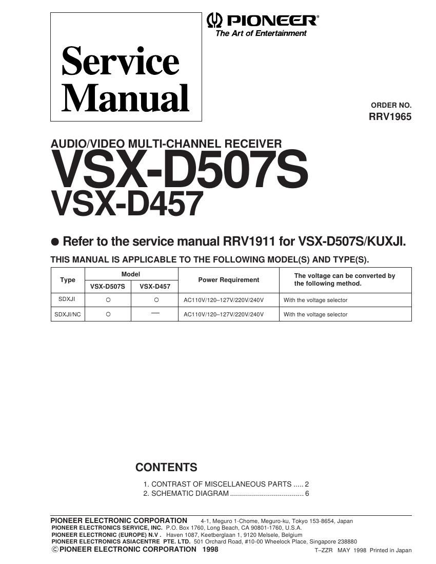 pioneer vsxd 507 s service manual