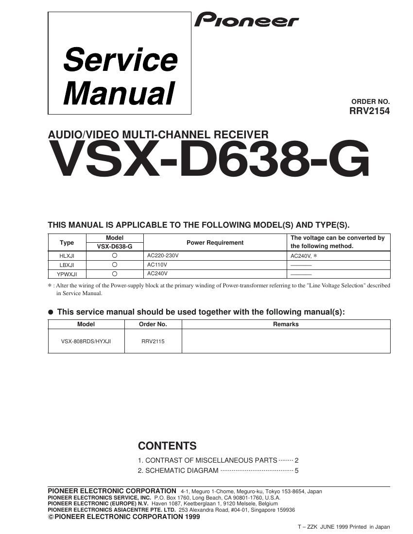 pioneer vsxd 638 g service manual