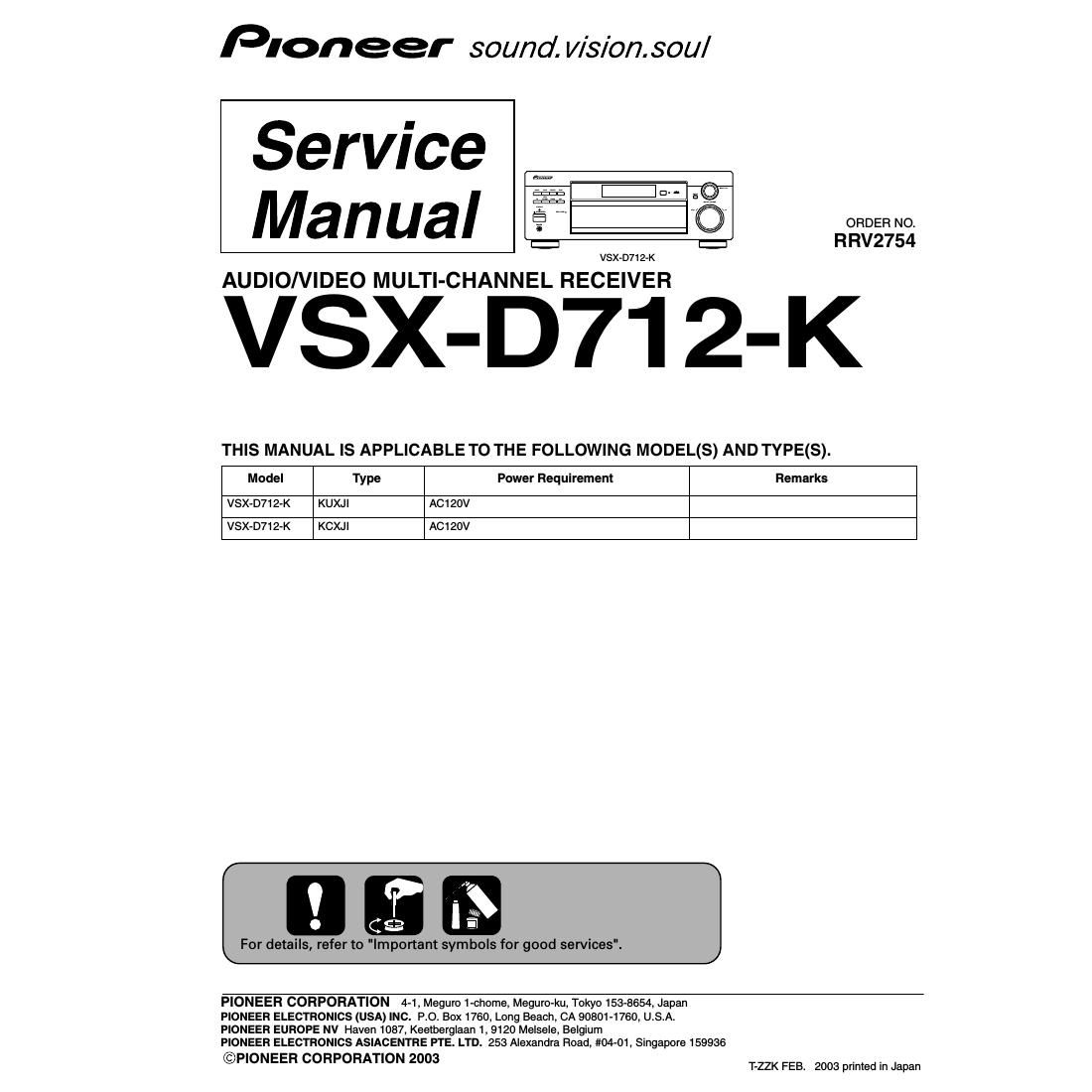 pioneer vsxd 712 service manual