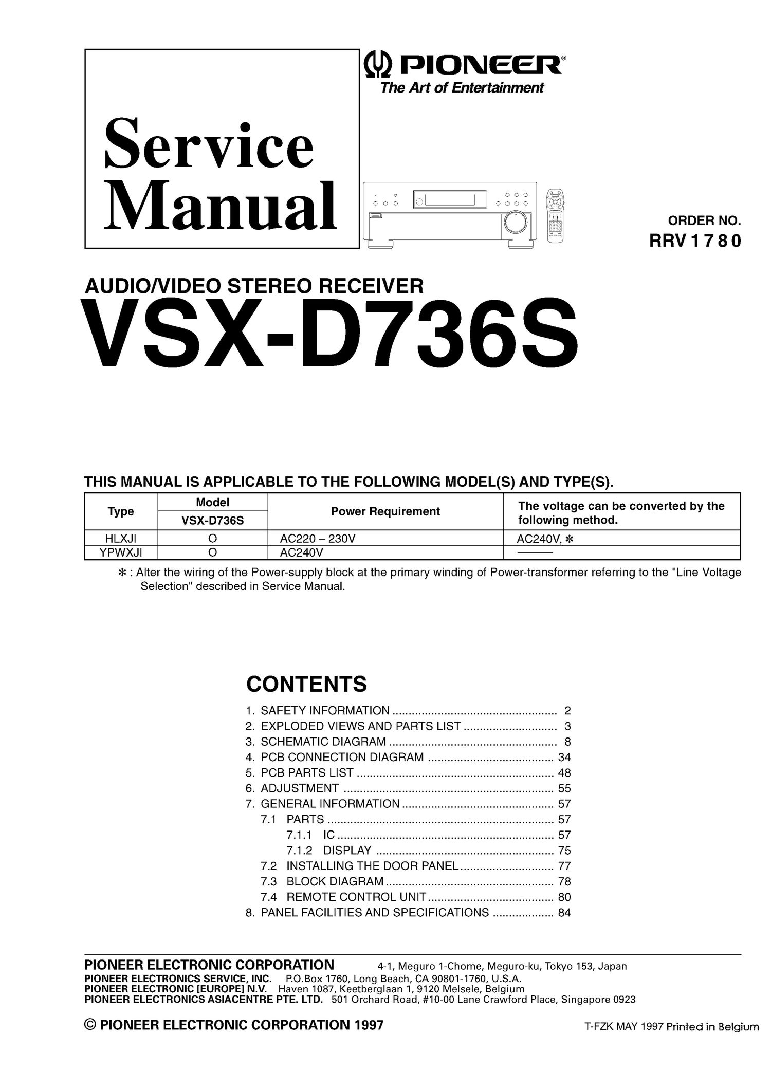 pioneer vsxd 736 s service manual