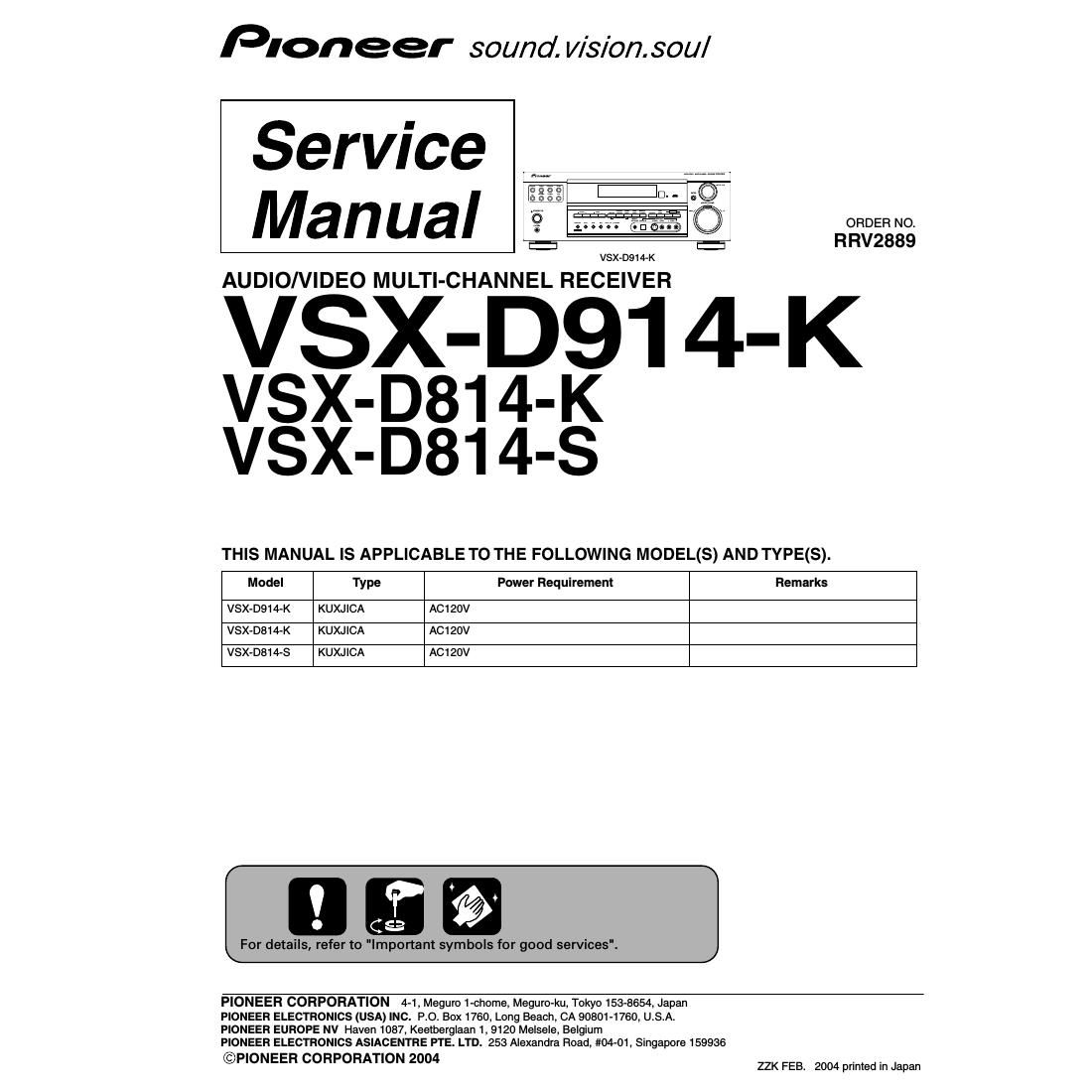 pioneer vsxd 814 s service manual