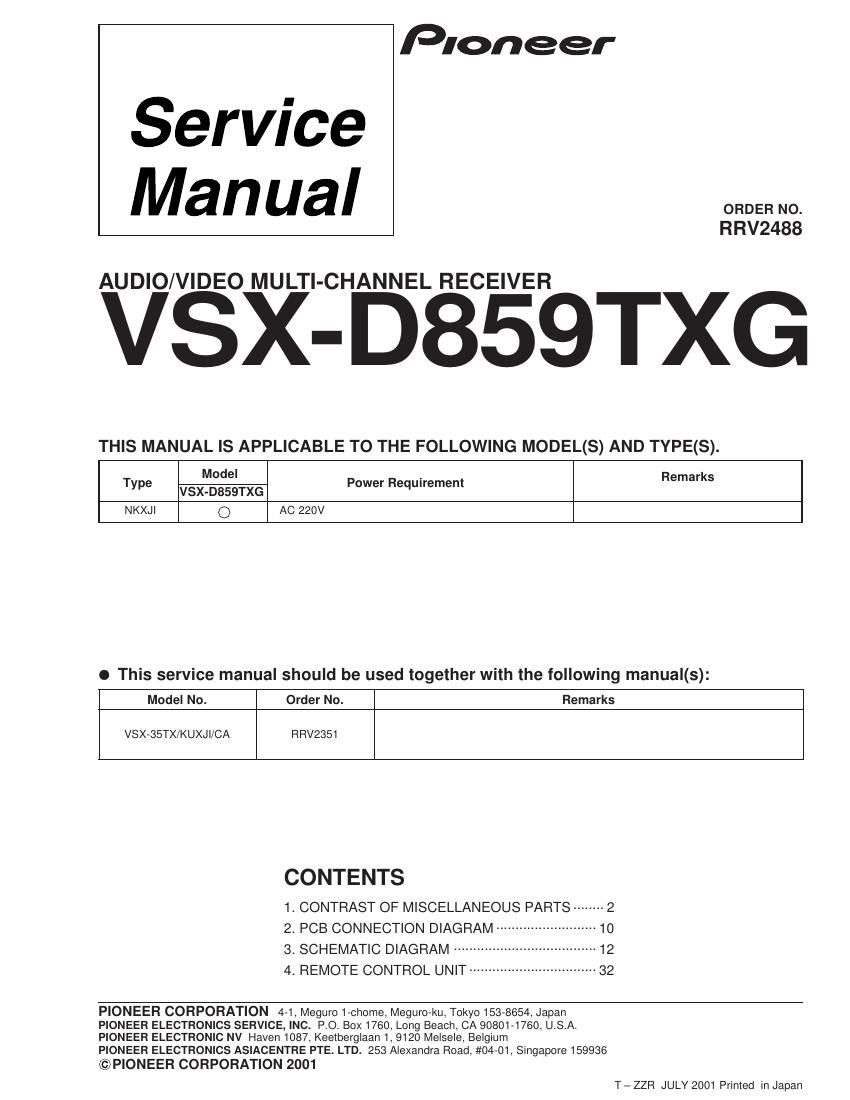 pioneer vsxd 859 txg service manual