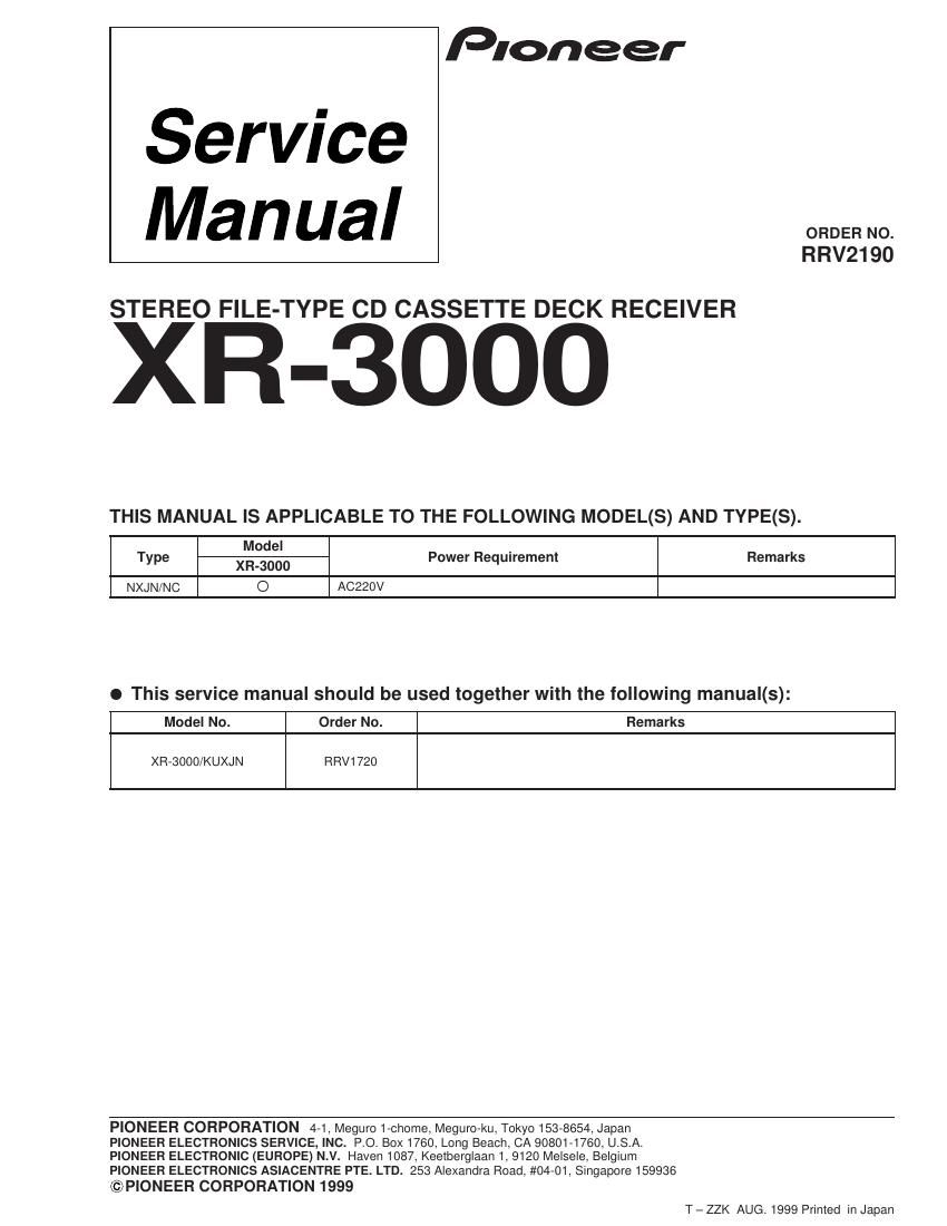 pioneer xr 3000 service manual