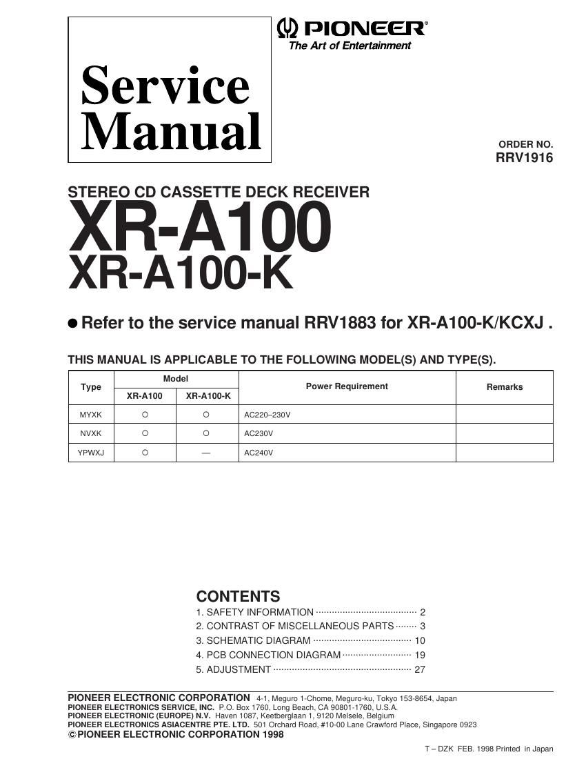 pioneer xra 100 k service manual