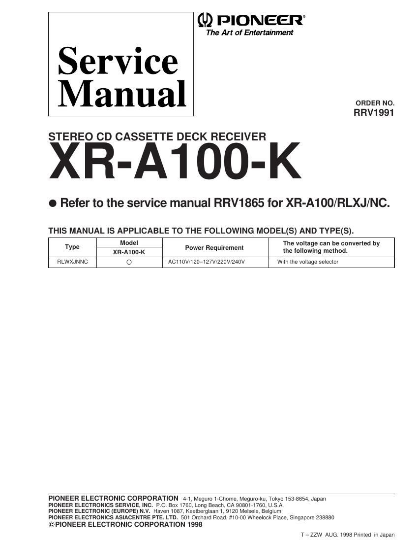 pioneer xra 100 service manual