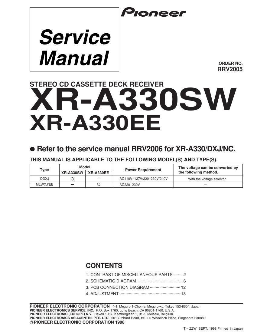 pioneer xra 330 ee service manual