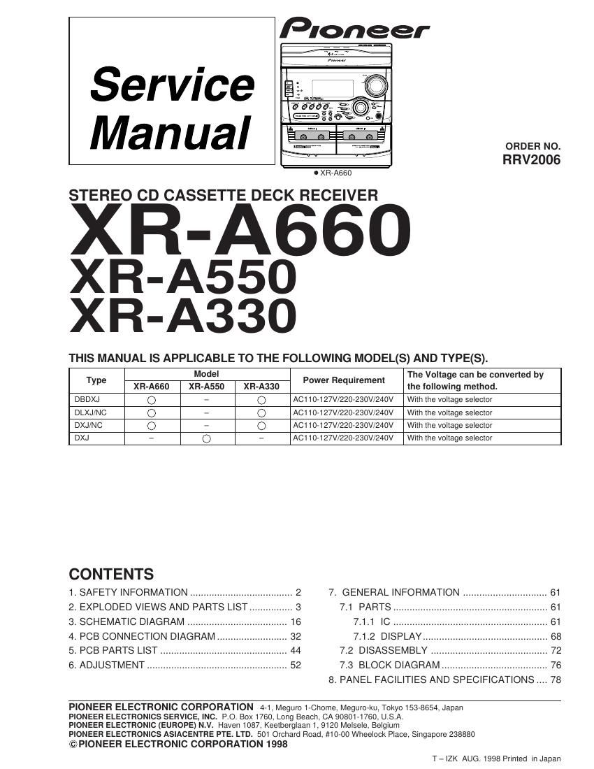 pioneer xra 330 service manual