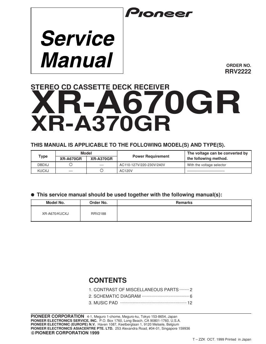 pioneer xra 370 gr service manual