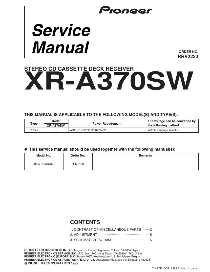 pioneer xra 370 sw service manual