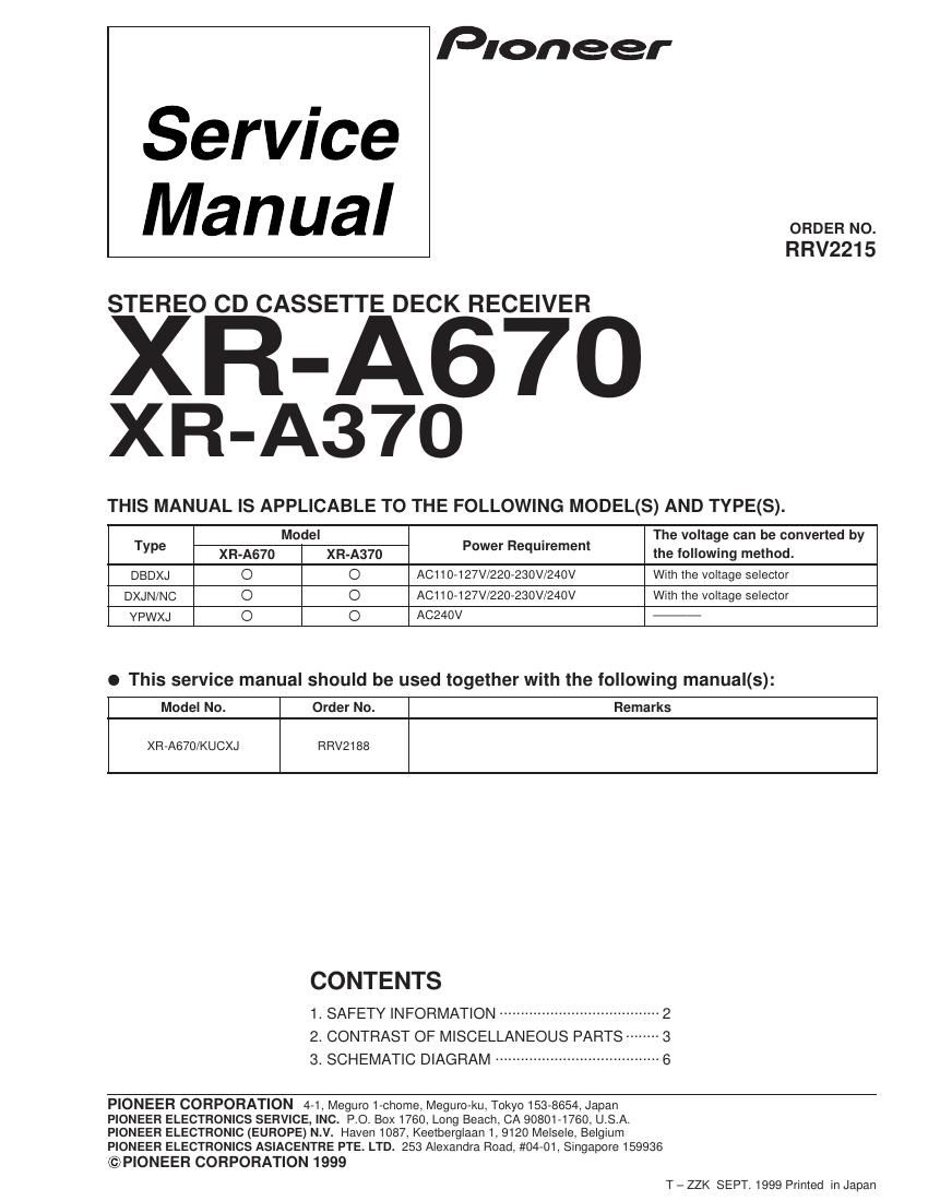 pioneer xra 370 service manual