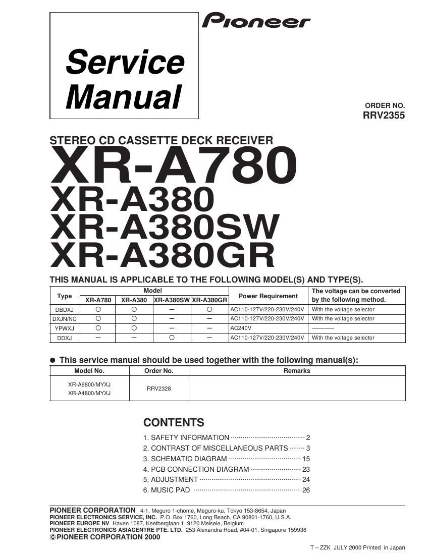 pioneer xra 380 sw service manual