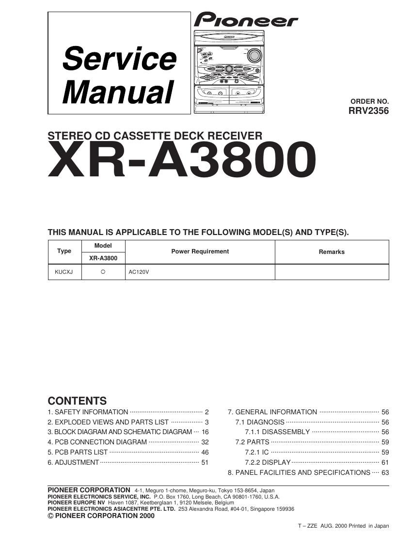 pioneer xra 3800 service manual