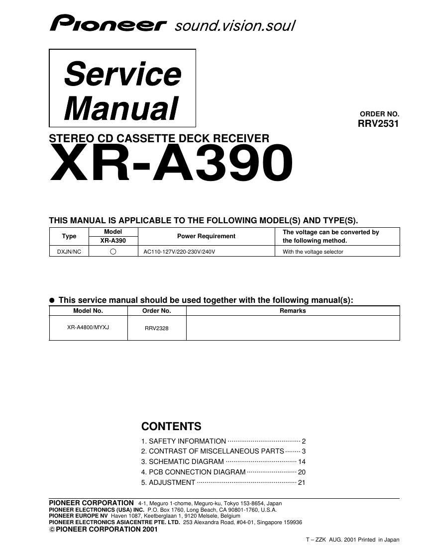 pioneer xra 390 service manual