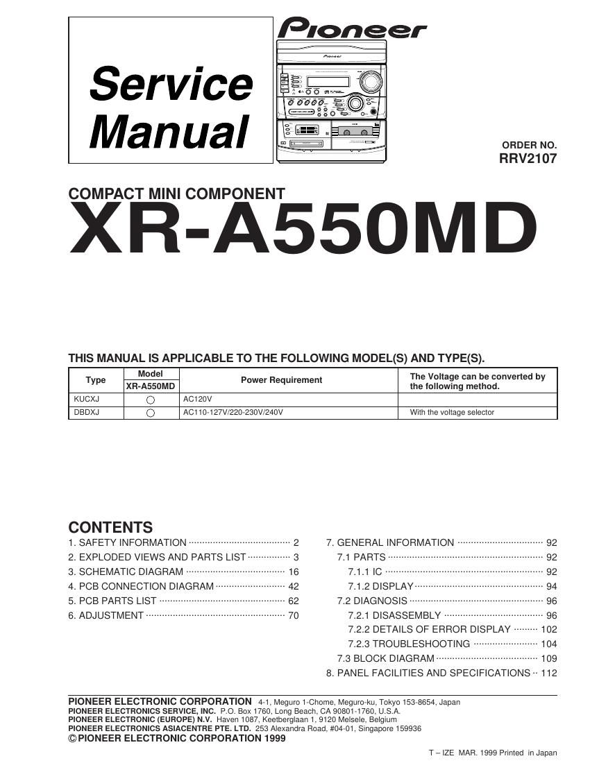 pioneer xra 550 md service manual