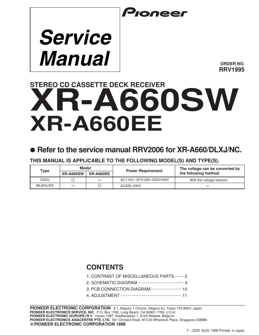 pioneer xra 660 ee service manual