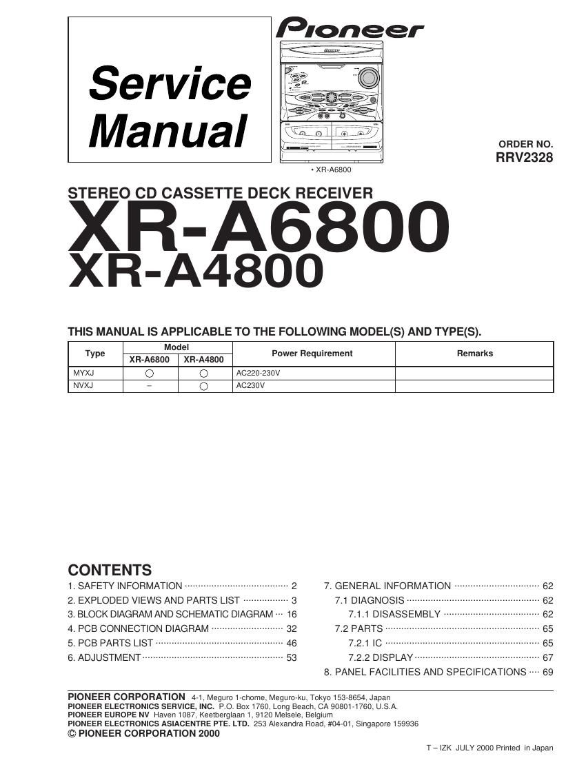 pioneer xra 6800 service manual