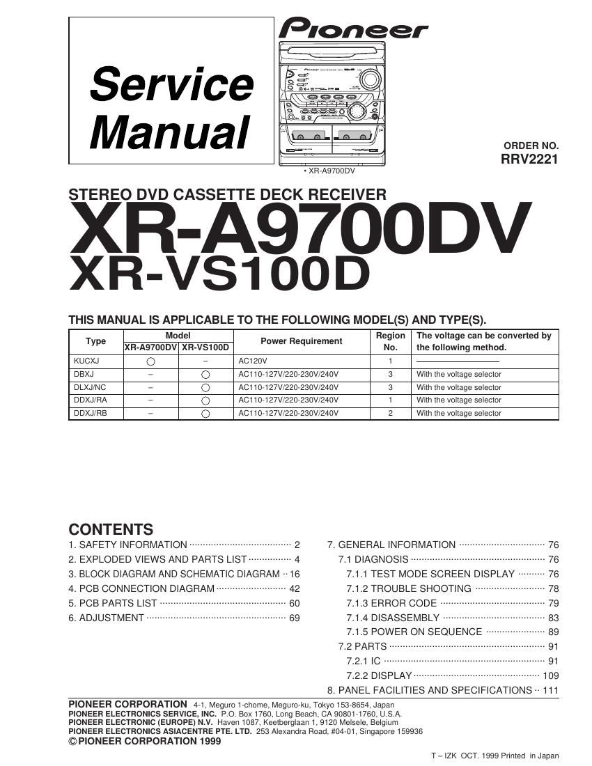 pioneer xra 9700 dv service manual