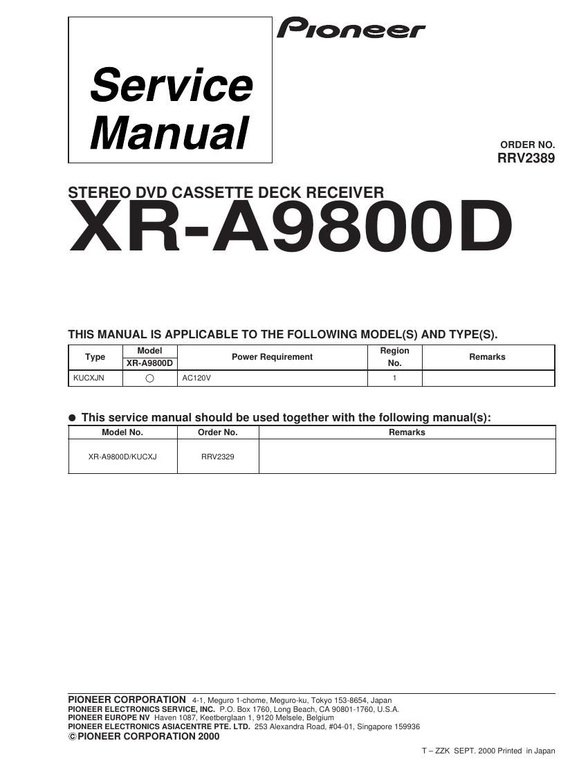 pioneer xra 9800 d service manual