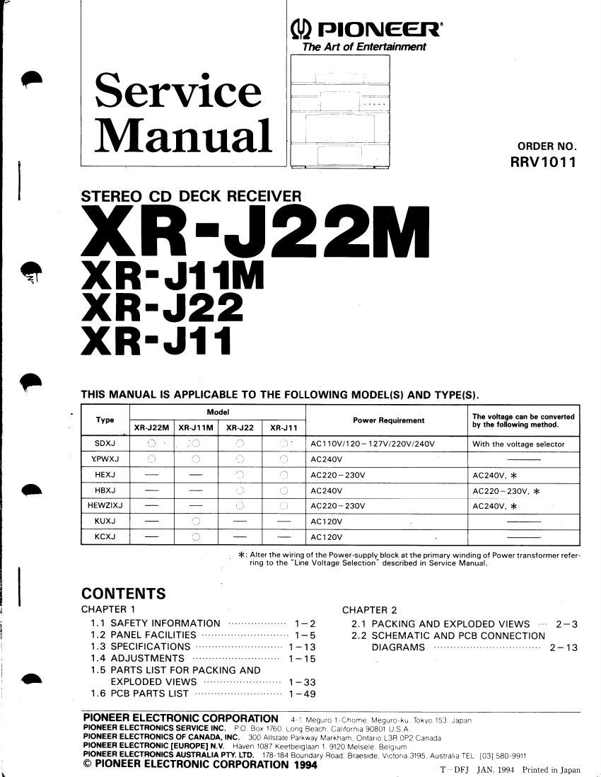 pioneer xrj 11 m service manual