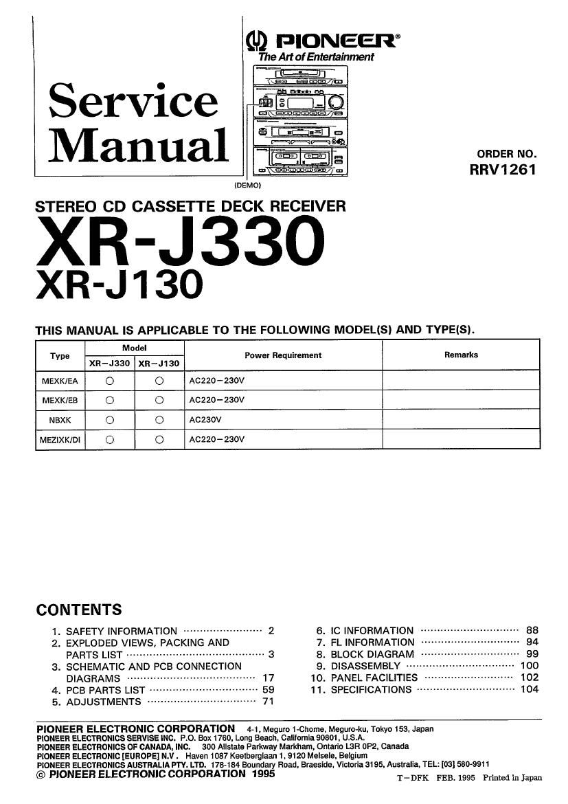 pioneer xrj 130 service manual