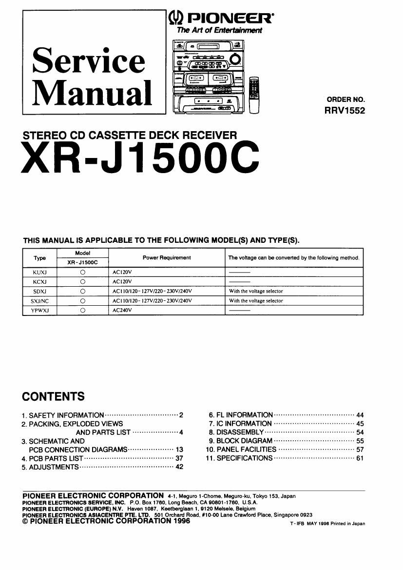 pioneer xrj 1500 service manual