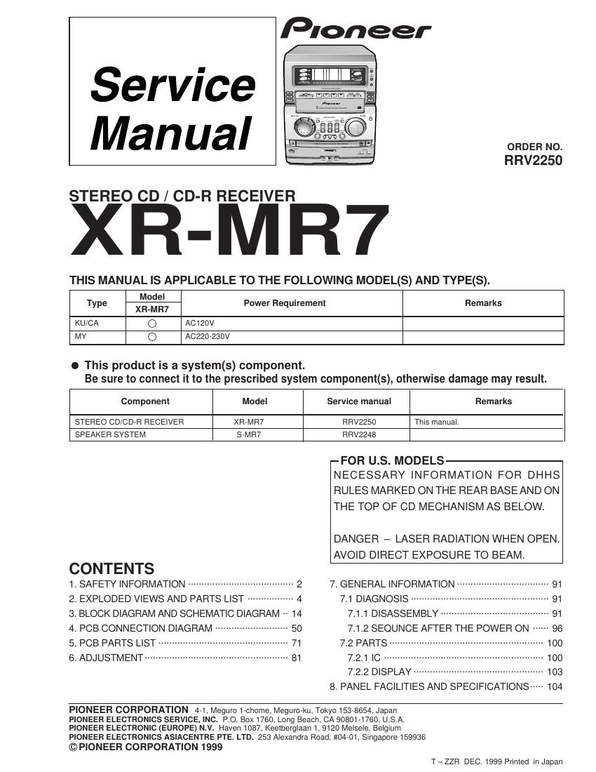 pioneer xrmr 7 service manual