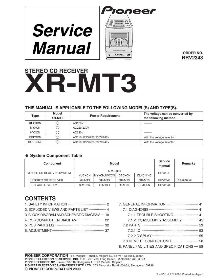 pioneer xrmt 3 vcd service manual