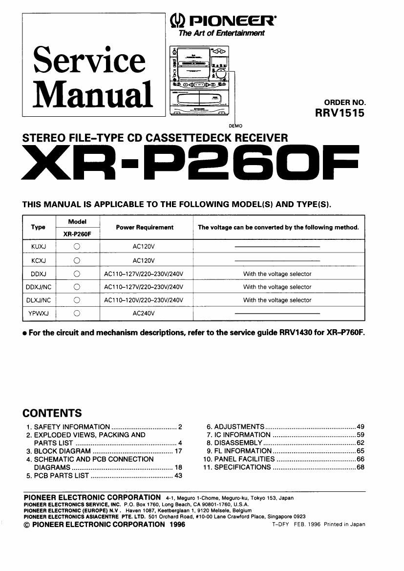 pioneer xrp 260 f service manual