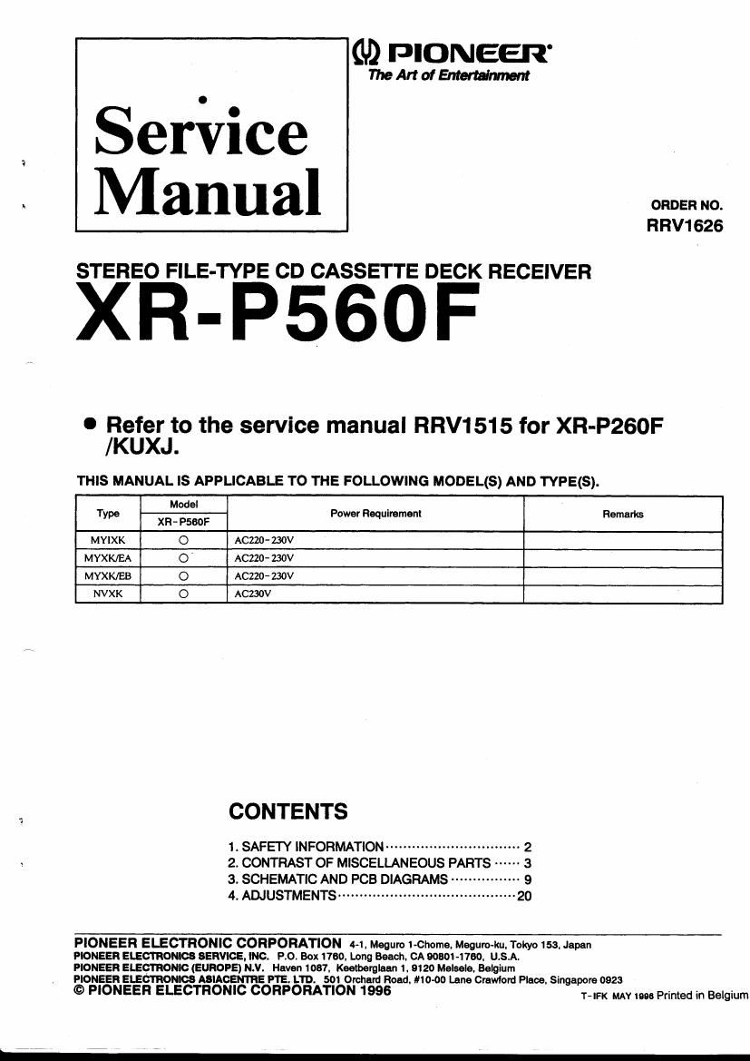 pioneer xrp 560 f service manual