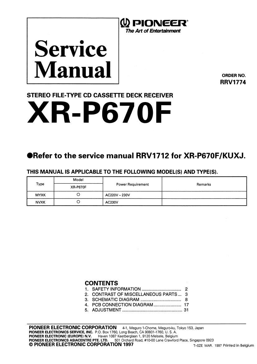 pioneer xrp 670 f service manual