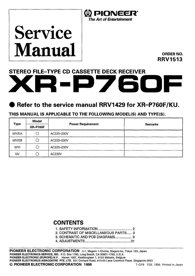 pioneer xrp 760 f service manual