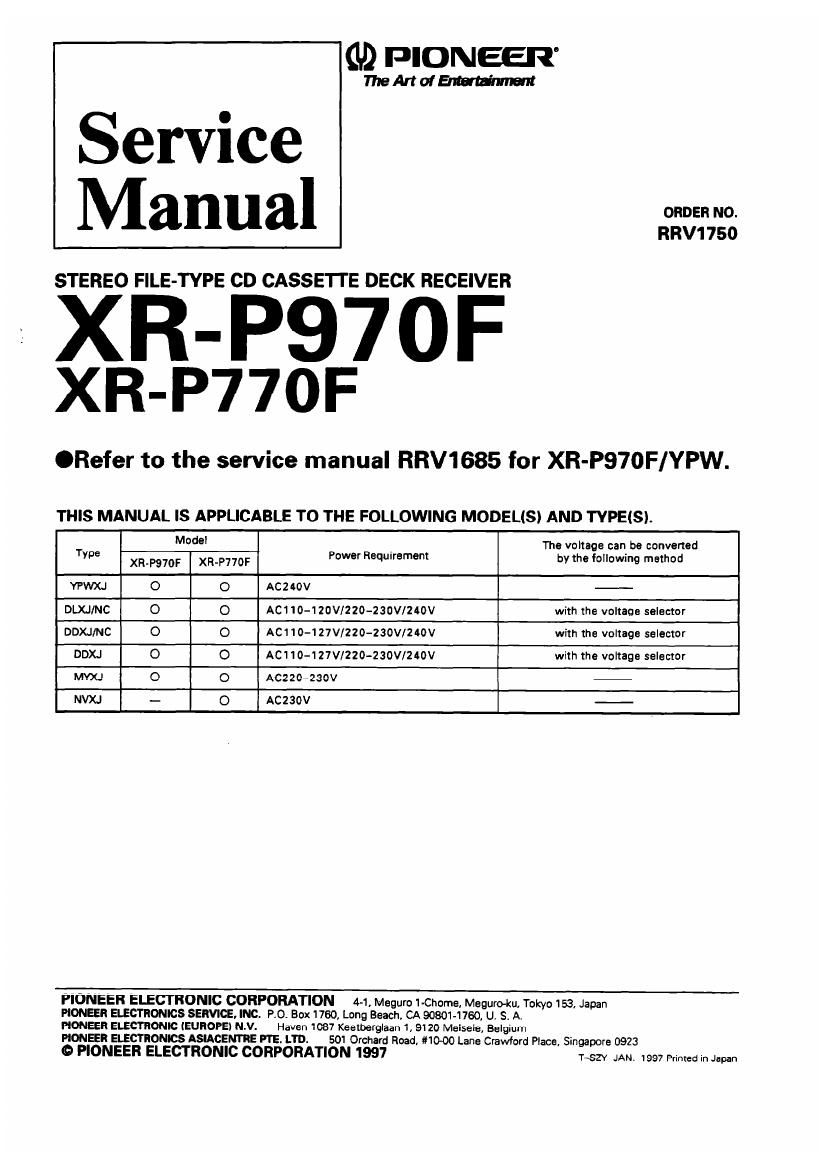 pioneer xrp 970 f service manual