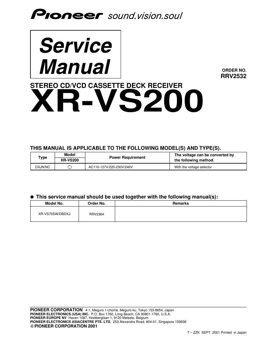 pioneer xrvs 200 service manual