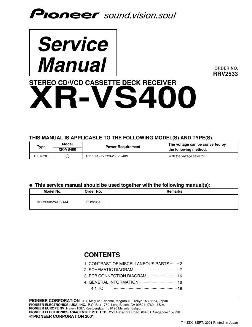 pioneer xrvs 400 service manual