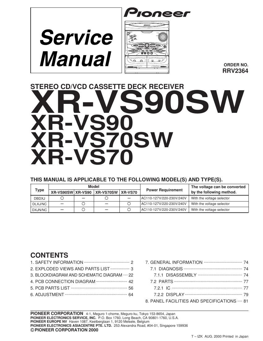 pioneer xrvs 70 sw service manual