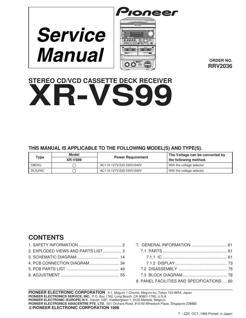 pioneer xrvs 99 service manual