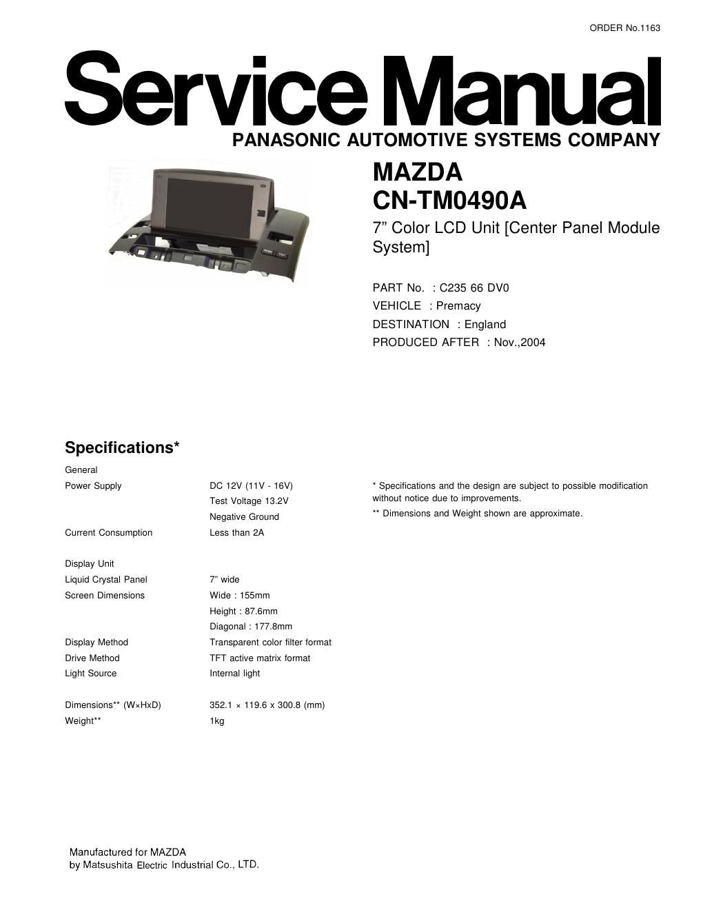 panasonic cn tm 0490 a service manual