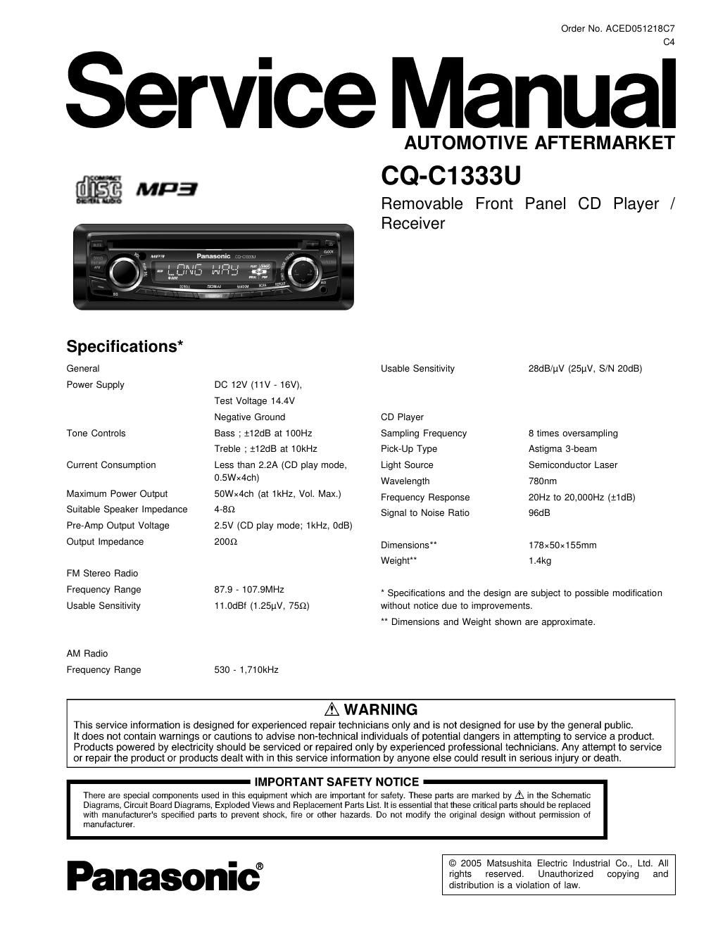 panasonic cq c 1333 u service manual