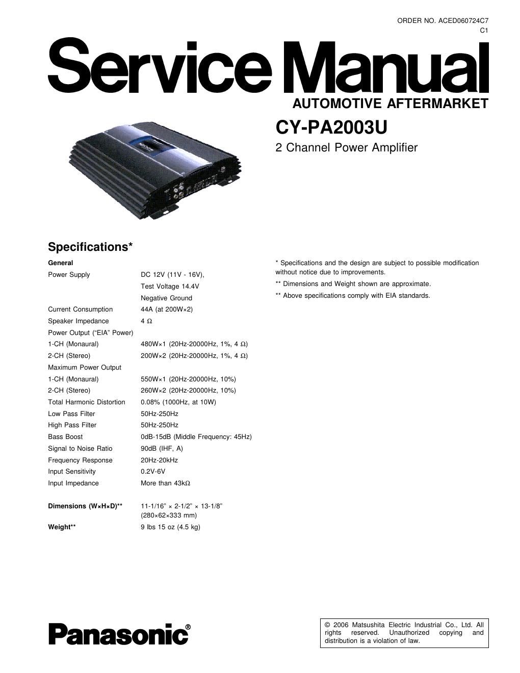 panasonic cy pa 2003 u service manual