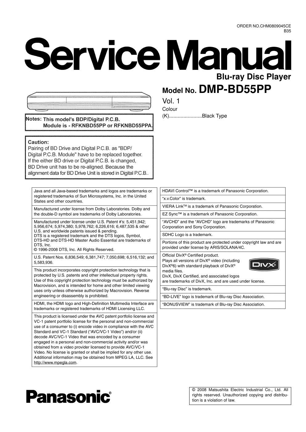 panasonic dmp bd 55 pp service manual