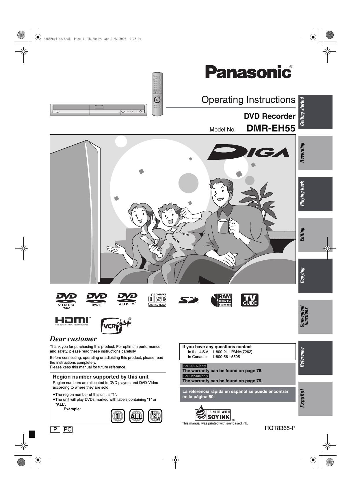 panasonic dmr eh 55 owners manual