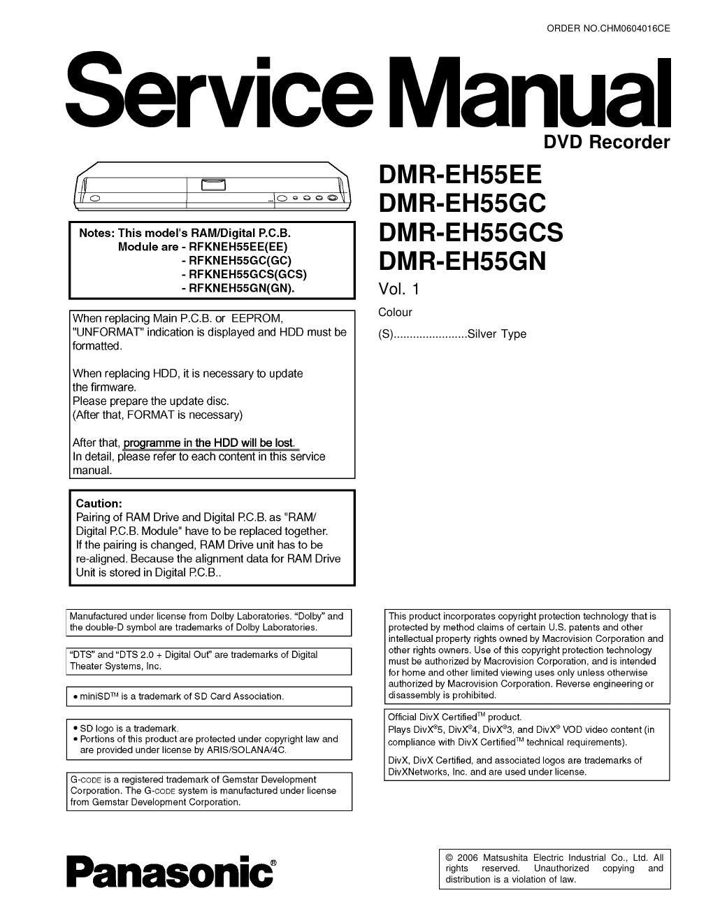 panasonic dmr eh 55 xx service manual