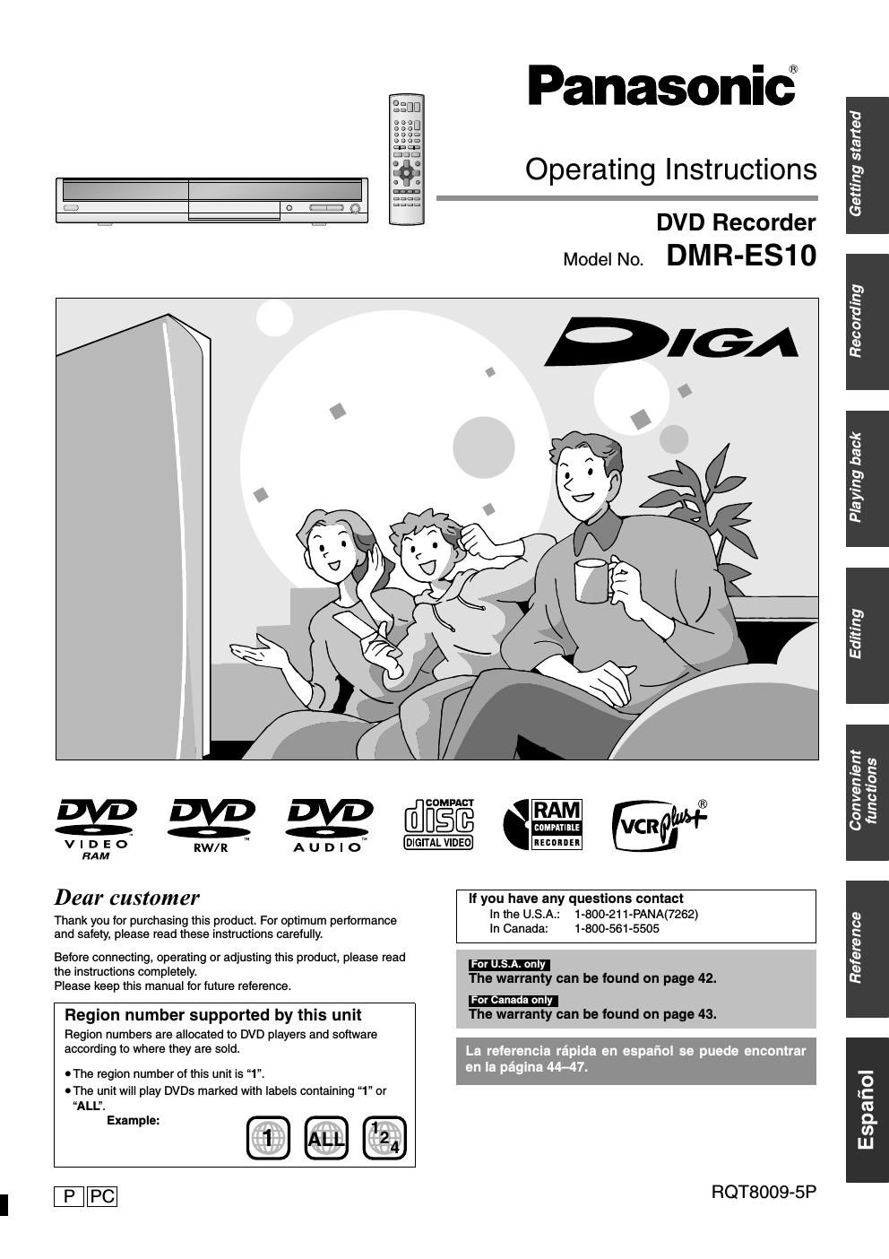 panasonic dmr es 10 owners manual