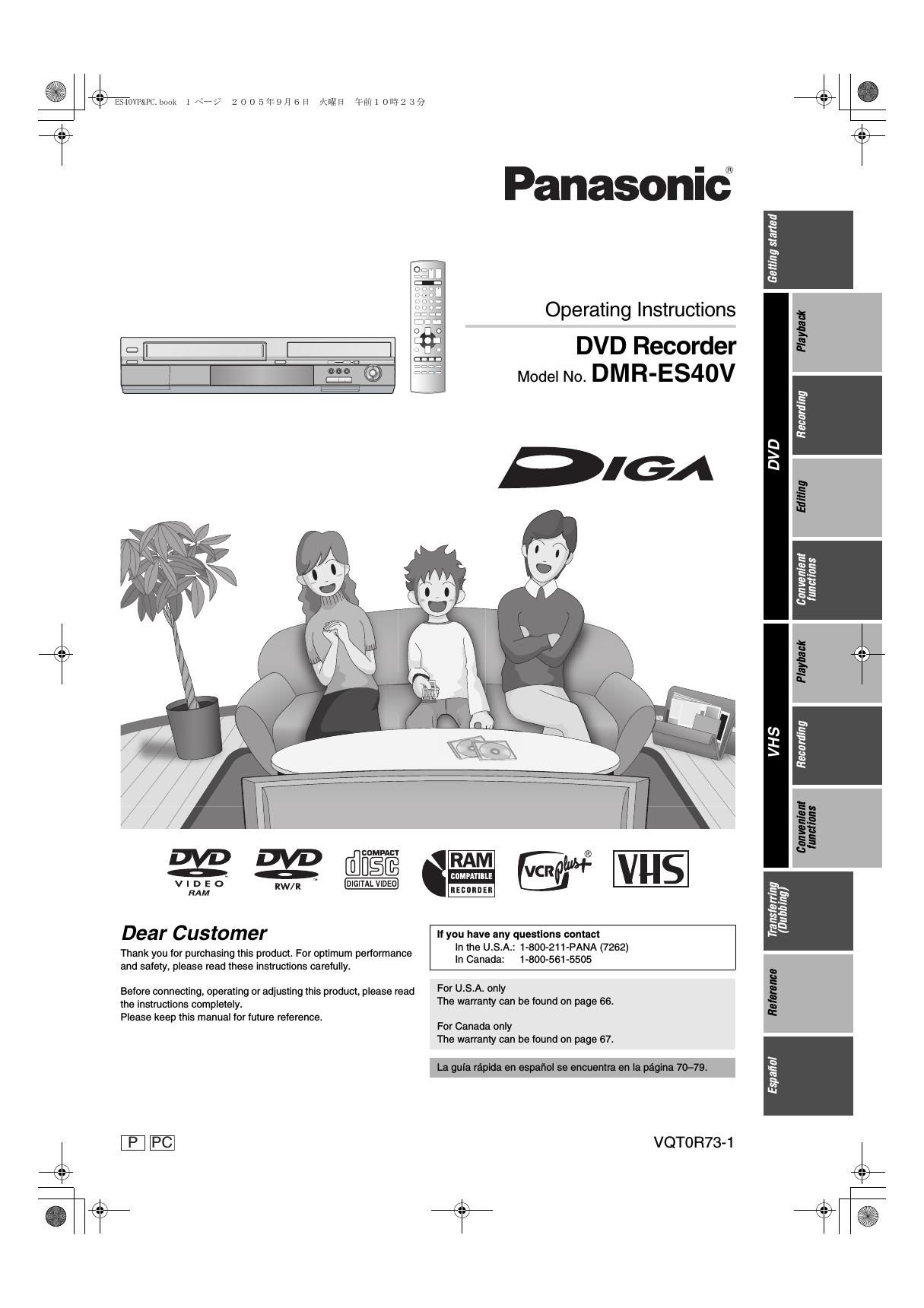 panasonic dmr es 40 v owners manual