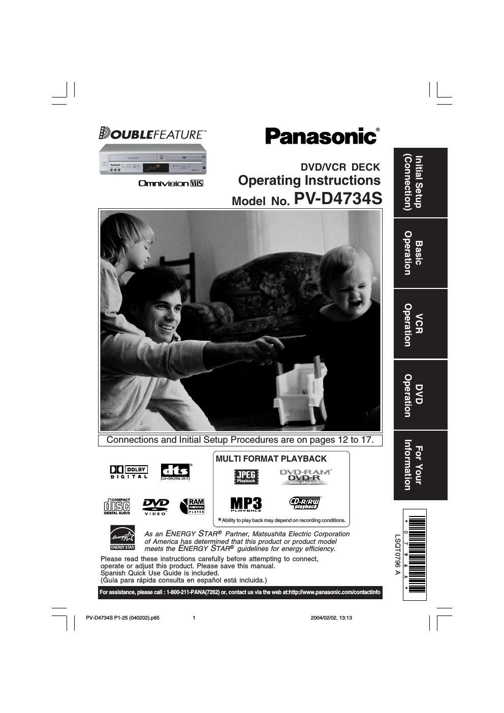 panasonic pv d 4734 s owners manual